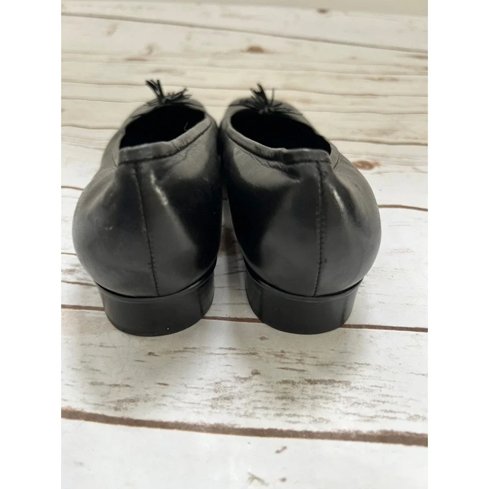 Etienne Aigner Gardener Flats Black Leather Floral Tassel Square Toe 10M